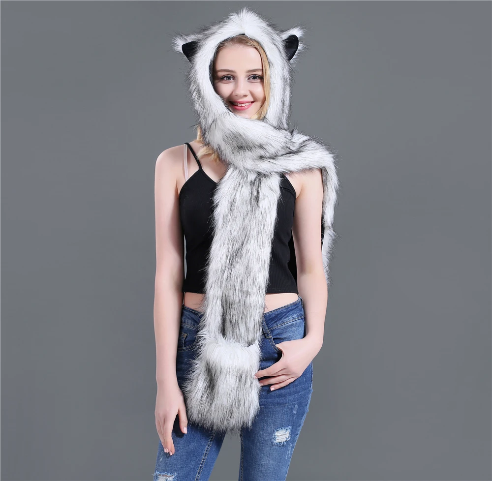  New Autumn And Winte Winter Faux Straw Women Hat Cap Fashion Cartoon 14 Animal Types Hats For Women Scarf Gloves HC64 (8)