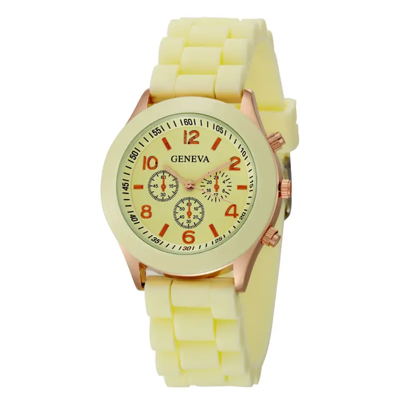 Geneva брендовые карамельные круглые часы с силиконовым ремешком для женщин, девушек, женщин, платье, кварцевые наручные часы relogio feminino