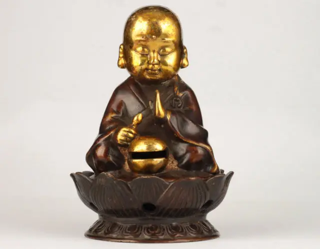 

Elaborate Chinese Collection Vintage Handmade Copper Young Monk Statue