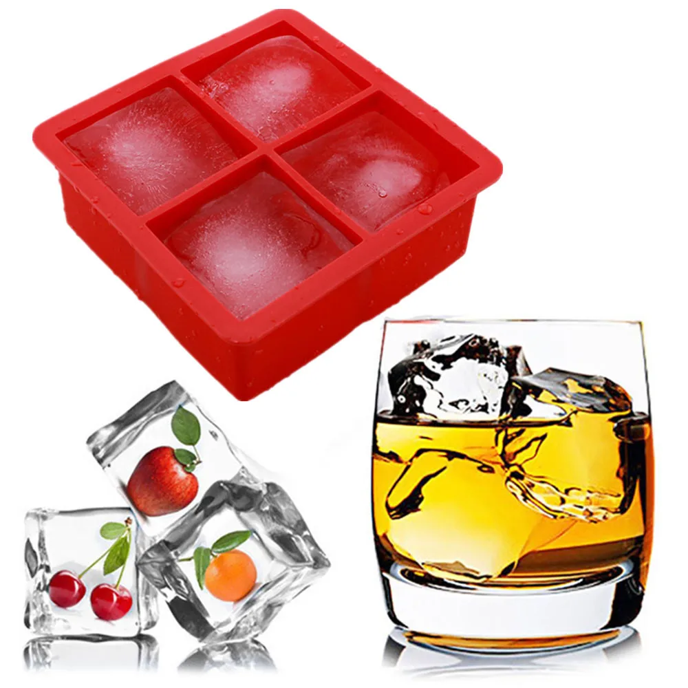 4 Grids Square Ice Cube Ice Maker Square Pudding Jelly Square Mould Ice
