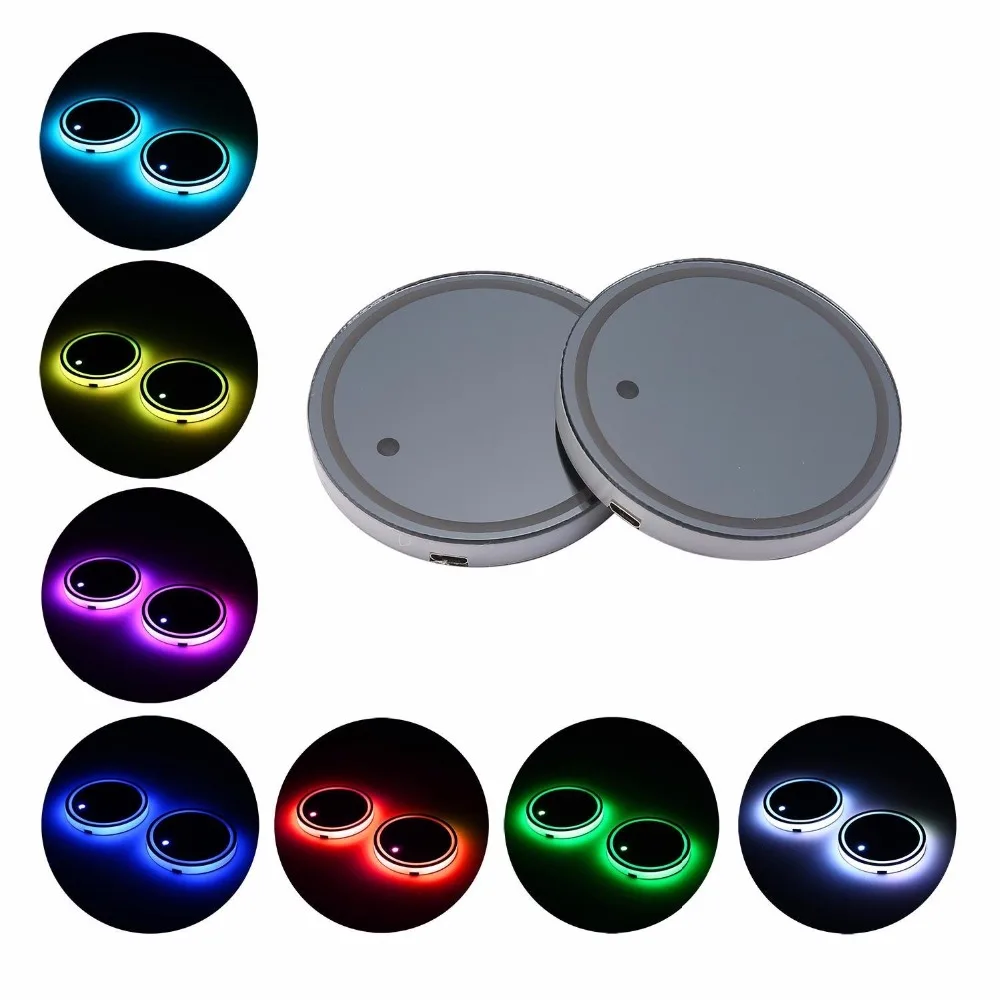 2Pcs Universal Led Car Cup Holder Bottom Pad Mat LED Light Cover Trim