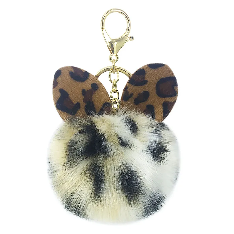 

New leopard-print fur ball ear key chain pendant creative plush lady bag car key pendant gift