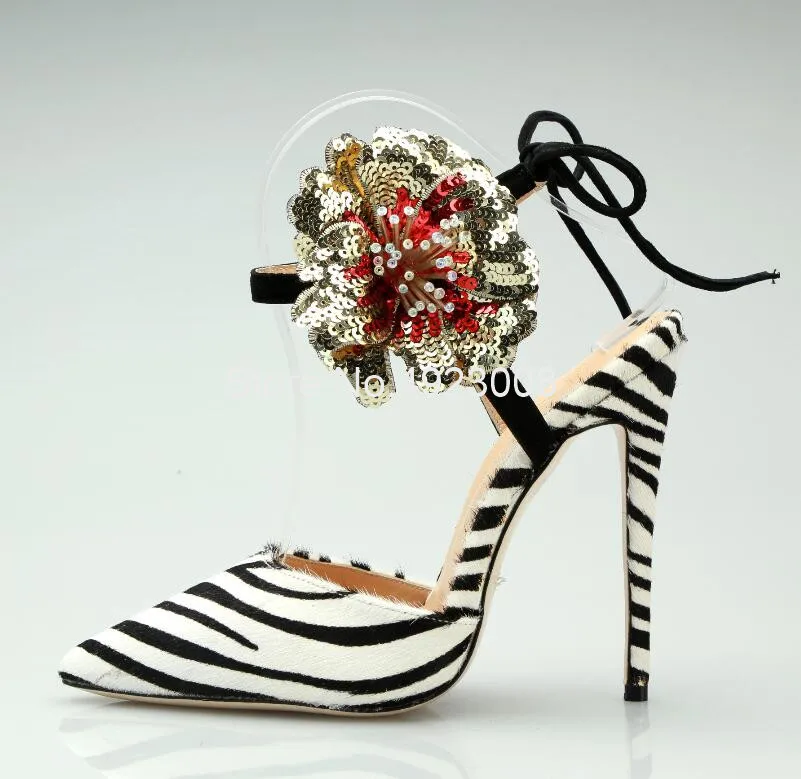 Сандалии-гладиаторы на каблуке; женская летняя обувь с цветочным принтом «Зебра»; женские модельные туфли из конского волоса для вечеринки; Милая женская обувь на шнуровке с ремешком сзади