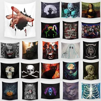 

Funny animal halloween skull skeleton bat pumpkin pattern wall hanging tapestry home decoration wall tapestry tapiz pared