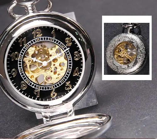 

Double Cover See Through Silver Mechanical Pocket Watch