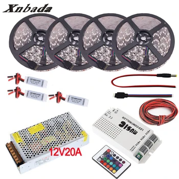 

5M-20M 60led/m DC12V 5050 SMD RGB Led Strip Set Led Flexible Light + 12-24V 24 Keys Controller + Power Adapter + Amplifier Kit