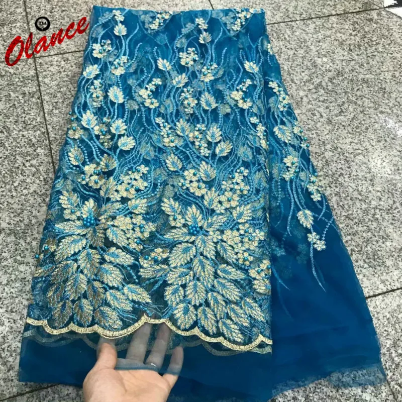 

New Arrival Graceful Leaves Vines Pattern with Colorful Beads 2W27 Free Shipping Party Dress and Cheap Price Tulle Lace Fabric