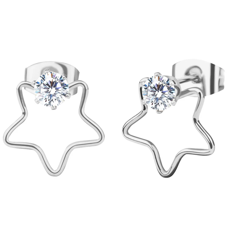 Korean Male Stainless Steel Stud Earring Fashion Luxury CZ Earrings Christmas Gold Rose Gold Silver Star Earings For Girls Gift  (1)