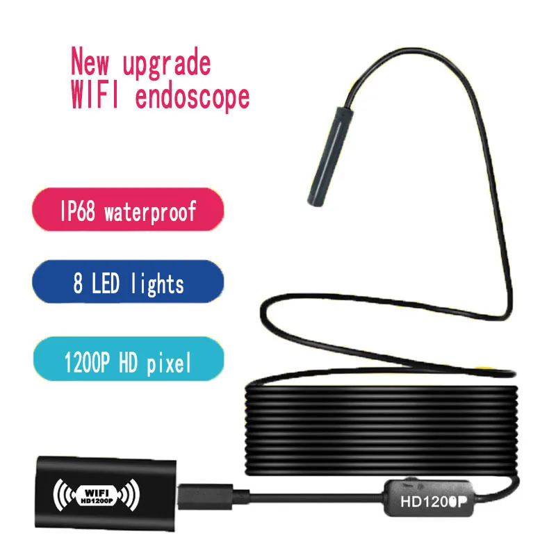 

HD 1200P Usb Endoscope Camera IP68 Mini Waterproof Video Endoscope Wireless Borescope Inspection 8LED For Android/iOS