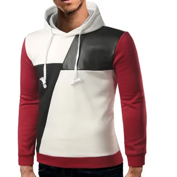 

[EL BARCO] Cotton Men Hoodie Sweatshirt Casual Autumn Long Sleeve White Blue Grey Red Male Pullovers Tops Geometric Leather Coat