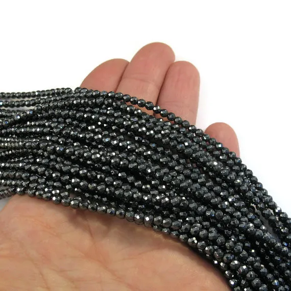 Hematite Beads, Faceted Rounds, 3-3.5mm 13 Inch Strand, Gemstone Rondelle Beads, For Necklace, Jewelry Supplies b
