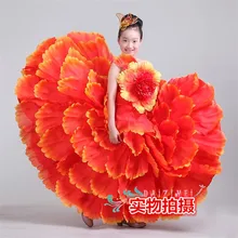 Детский танцевальный костюм, расширенная юбка, костюм, современная танцевальная одежда, юбка с лепестками, платье для испанского фламенко 540 720