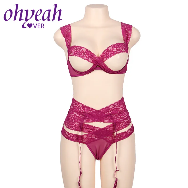 Ohyeahlover Open Cup Sexy Underwear Crisscross Lace Bra Set Woman Lingerie Sets Bandage Micro Bikini Hot Sexy Erotic RM80387