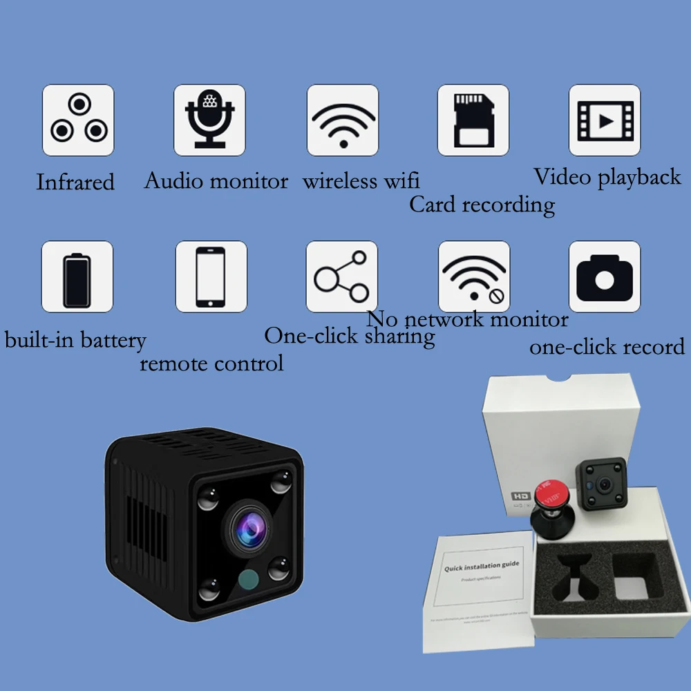 Wifi мини камера 1080P 2MP Домашняя безопасность IP Беспроводная Buitle in батарея датчик