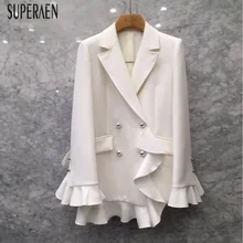 SuperAen модный костюм куртка женская весна корейский стиль сплошной цвет Женская куртка Темперамент двубортный женский топ