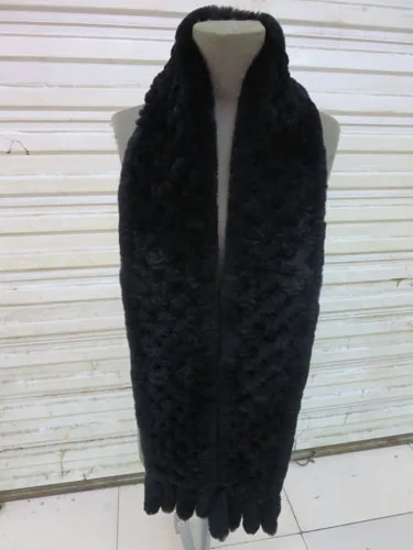 Женский Настоящий мех кролика вязаный шарф с кистями/обертывание/шаль 6 цветов Зимняя мода теплая