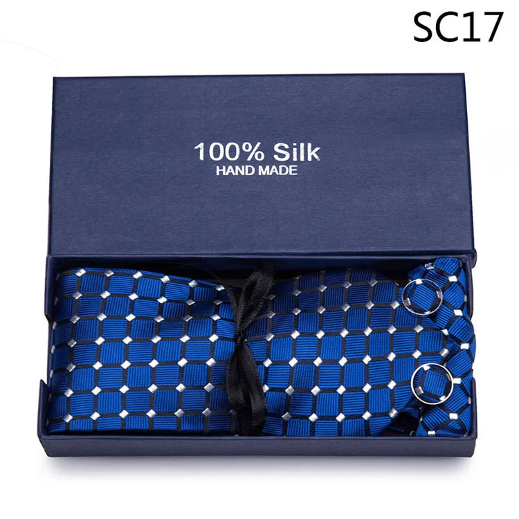 Подарочная коробка 2019 Для мужчин галстук 100% шёлковый жаккардовый тканый галстук носовой платок запонки устанавливает для официального