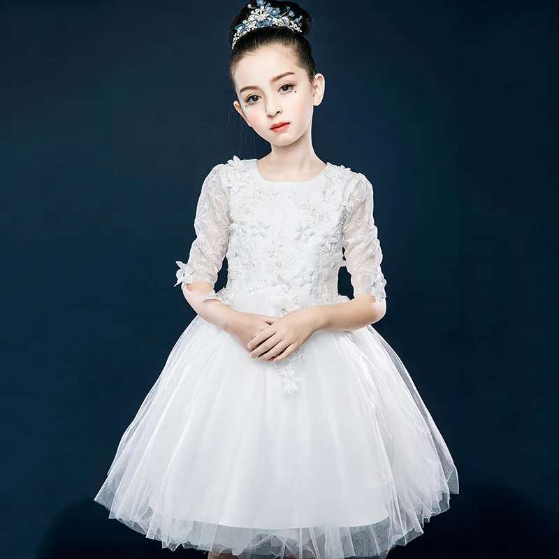 Children's Unique Lace Wedding Dress Sequin Applique Mesh Girl Baby Party Day Piano Performance CA505 | Детская одежда и обувь