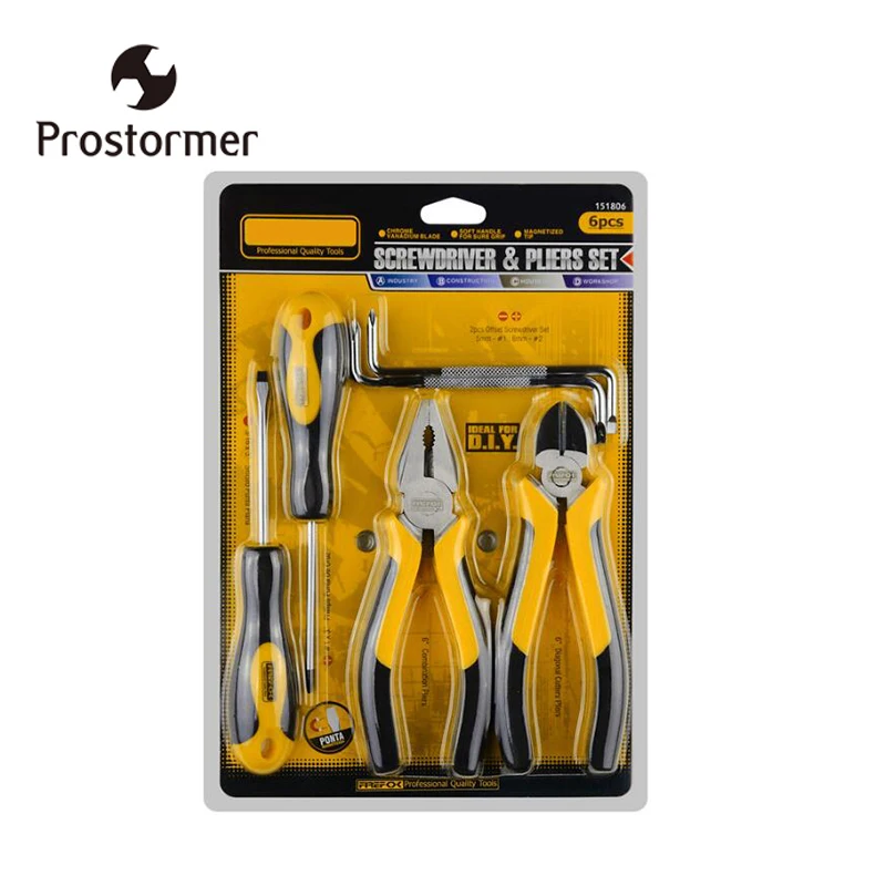 

Prostormer 6pcs Screwdriver Set Electrician Magnetic Phillips Slotted Screwdriver Pliers Z shaped Home Tool Kit D253002