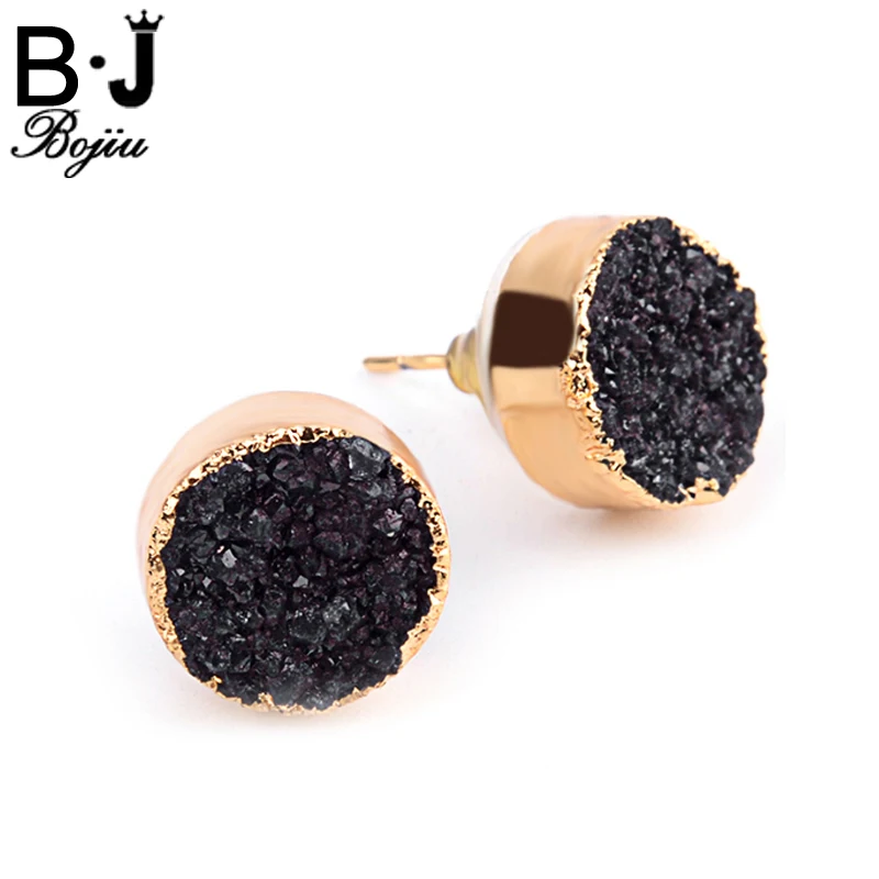 

Bojiu Round Women Stud Earrings Gold-color Around Druzy Stone Birthday gifts Exquisite Earrings For Women brincos EA025