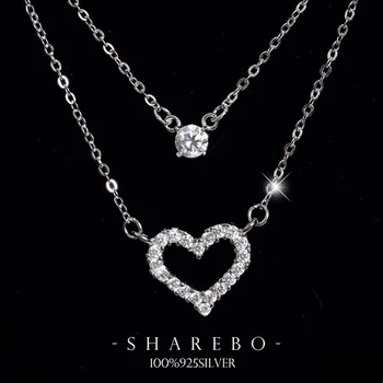 

925 Sterling Silver Zirconia Heart Necklaces & Pendants Pure Sterling Silver Chain Necklace Jewelry Collar Colar de Plata