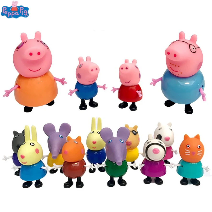 

14pcs/set Genuine Peppa Pig Cake Decoration toy George Family Set Peppapig Animals Doll action figure toys 2P04