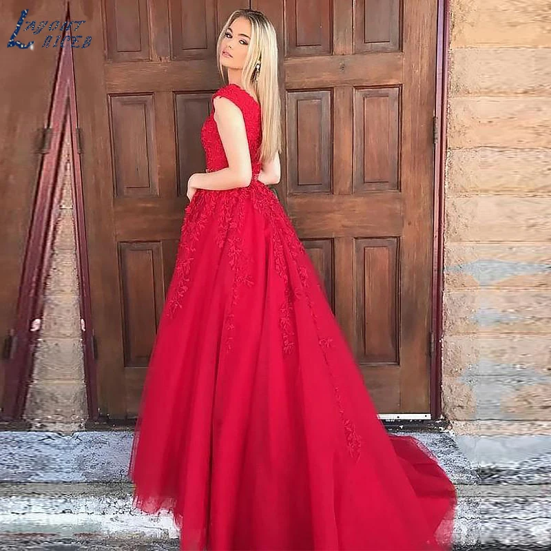 

AE1238 New Alluring Straps Beaded Appliques Tulle A-Line Plus Size Evening Dresses Party Prom Dresses Formal Gown robe de soiree