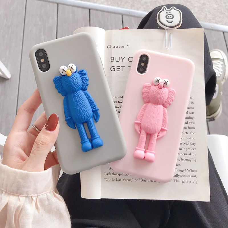 حار العلامة التجارية Kaws 3D السمسم الشارع لطيف الكرتون سيليكون جراب هاتف ل iphone X XR XS ماكس 7 8 زائد 6 S ل samsung S9 S10 S8 ملاحظة