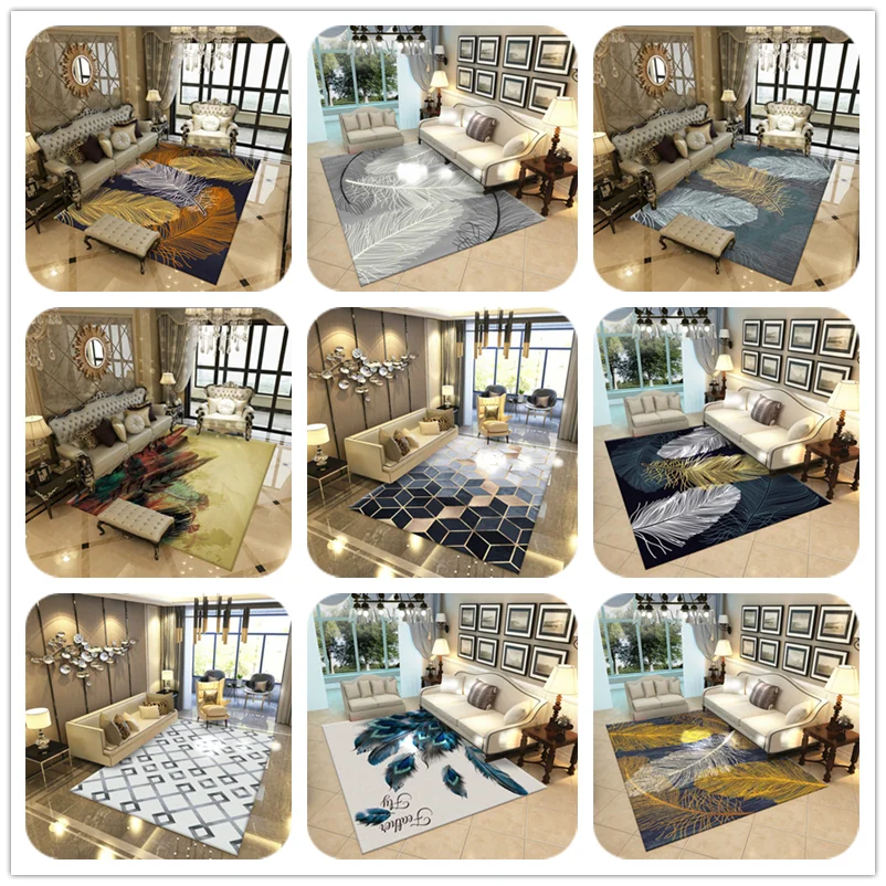 Прямоугольный ковер с перьями, роскошный ковер в европейском стиле для спальни, современный простой короткий бархатный ковер с принтом, коврики для компьютерного стула