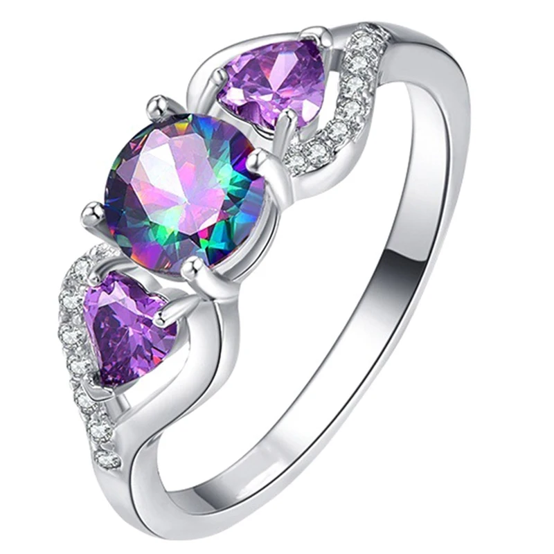 Fashion Colorful Crystal Princess Girls Heart Shaped Rings Women Wedding & Engagement Ring