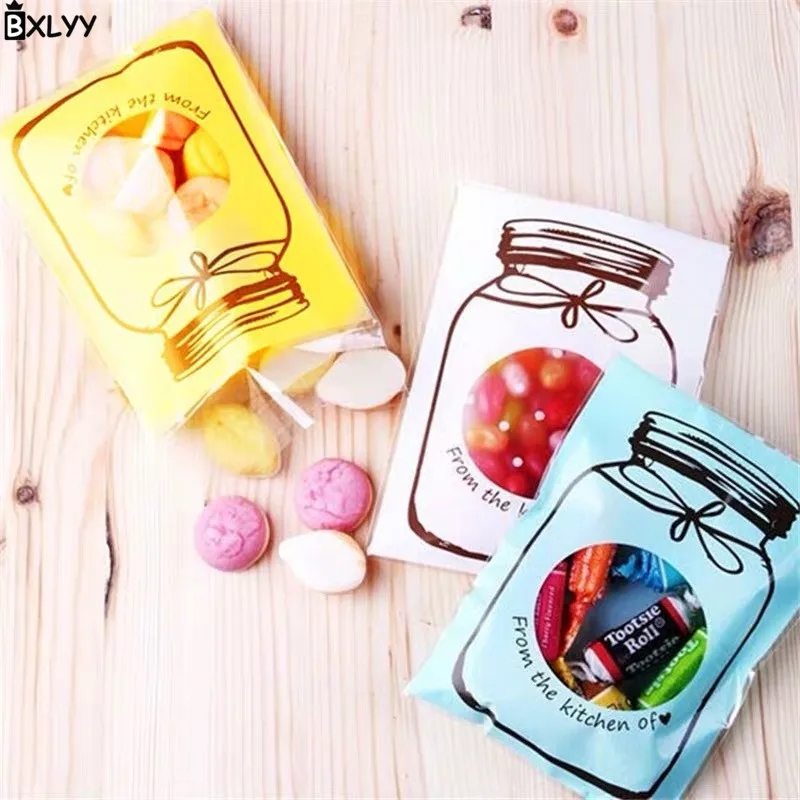 

BXLYY 4 Color Cute Small Bottle Biscuit Packaging Bag Plastic Self-adhesive Bag Wedding Decoration Paper Bag Candy Gift Bag.7z