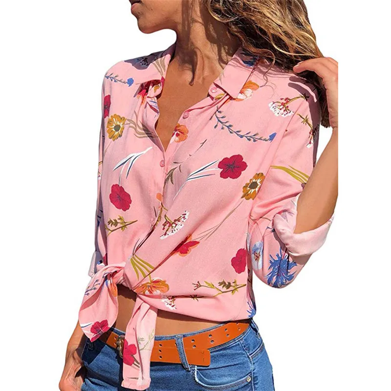 New Women Summer Blouses Vintage Floral Blouse Long Sleeve Shirt Woman Camisas Femininas Female Tops Blue Fashion Chiffon Shirts