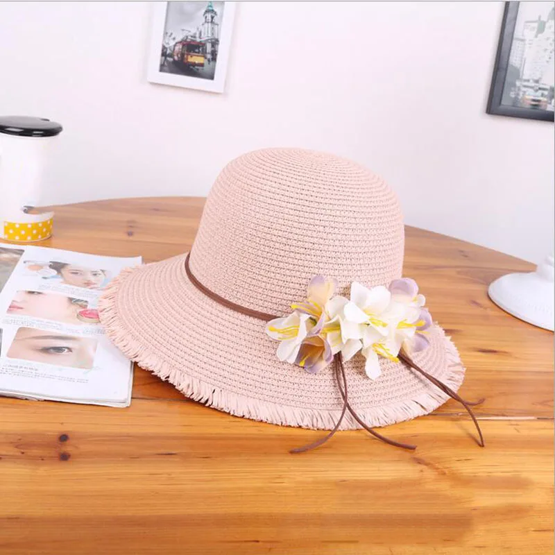 

New Arrival Ladies Summer Straw Hat Foldable Sunscreen Women's Sun Hat Bow Flower Travel Sun Cap Girls Beach Hat