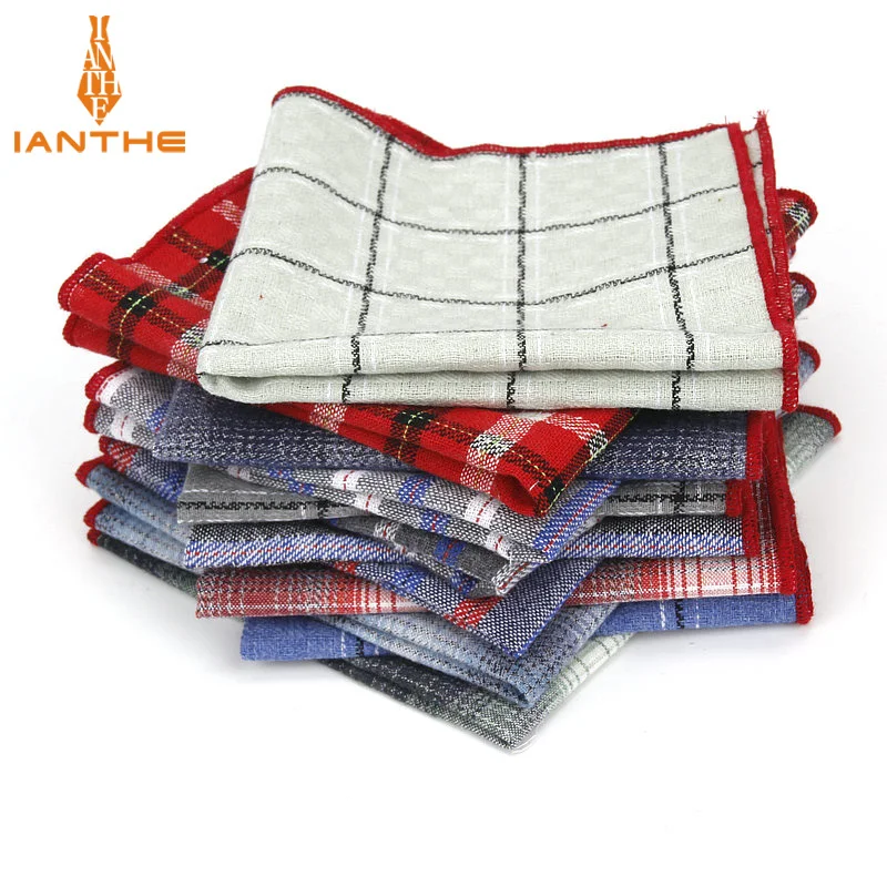 

Brand High Quality Hankerchief Scarves Plaid Business Suit Hankies 100% Cotton Casual Men's Stripe Pocket Square Handkerchiefs
