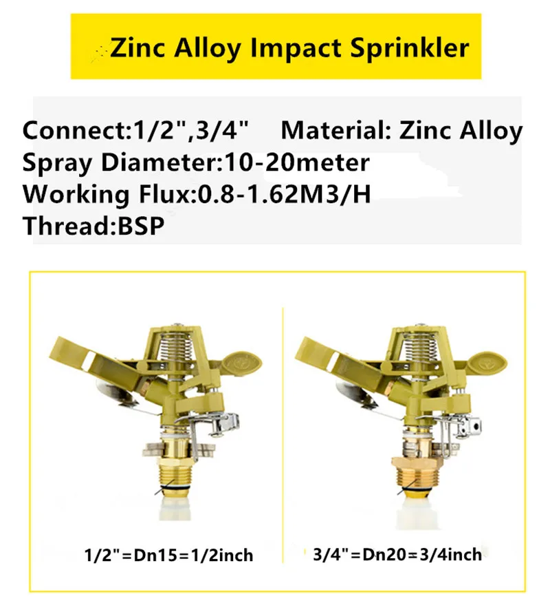 1/" цинковый сплав сверхмощная ударная спринклерная головка идеально подходит для полива больших садов шланг Конец Спринклерные принадлежности для полива P104