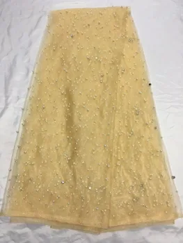 

Wholesale High quality nigerian wedding african lace fabric cord beaded lace fabric for wedding party cord lace Net Lace LY2266