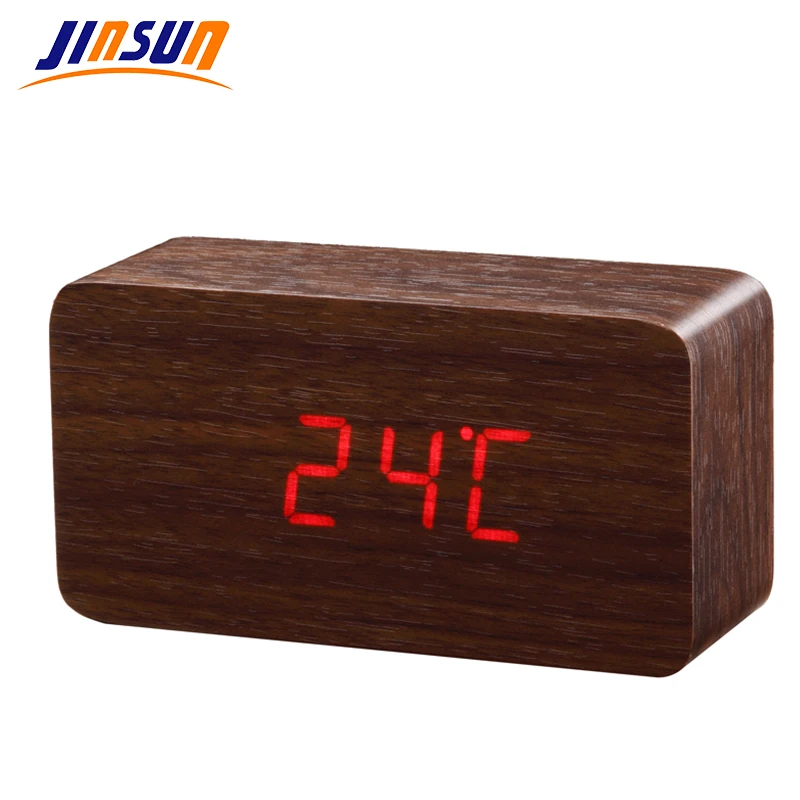 JINSUN Best High end Alarm clocks Thermometer Wood Wooden LED Digital