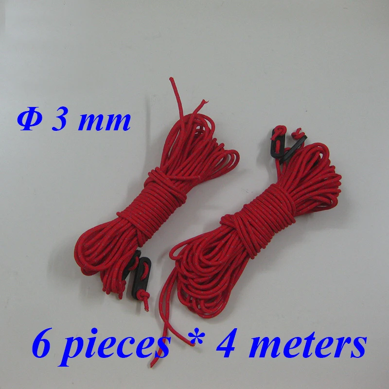 High quality reflective diameter 3 mm tarp tent guide rope 6 pieces 4 meters long outdoor