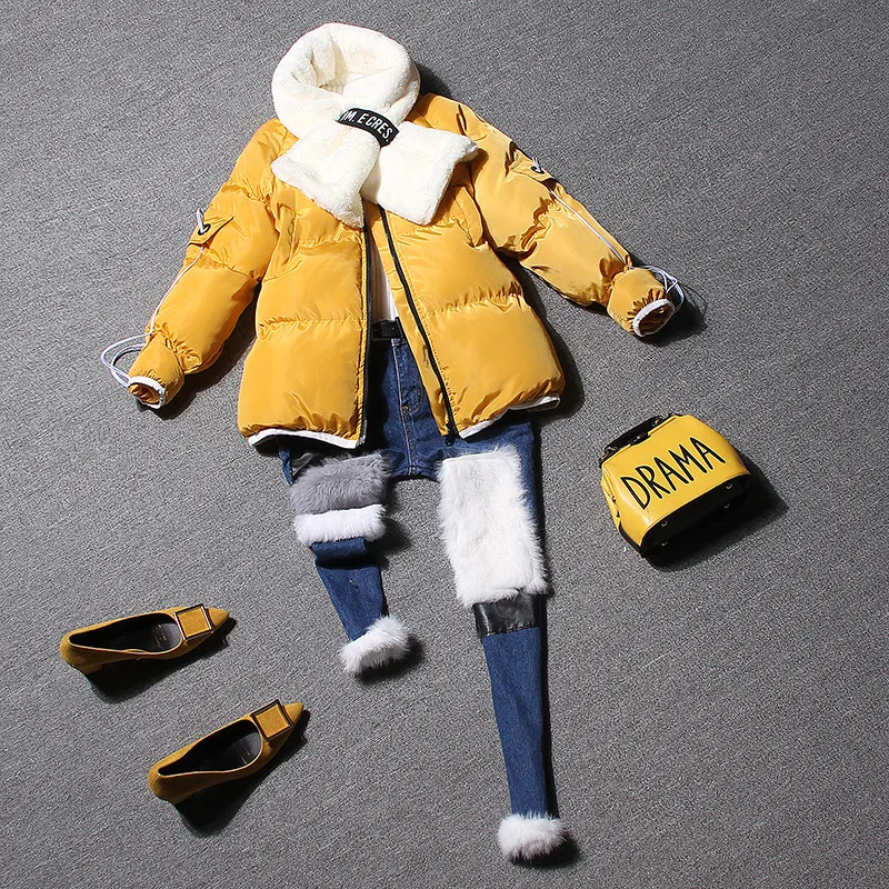 

2016 European style women's fashion clothing new loose cotton jacket down jacket thick bread outwear DWW6637