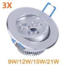 3 шт./лот светодиодный светильник установленный заподлицо 9 Вт/12 Вт/15 Вт/21 Вт, теплый белый свет/холодный белый утопленный светодиодный потолочный светильник AC85~ 245 V 110 V 220 V светодиодный свет