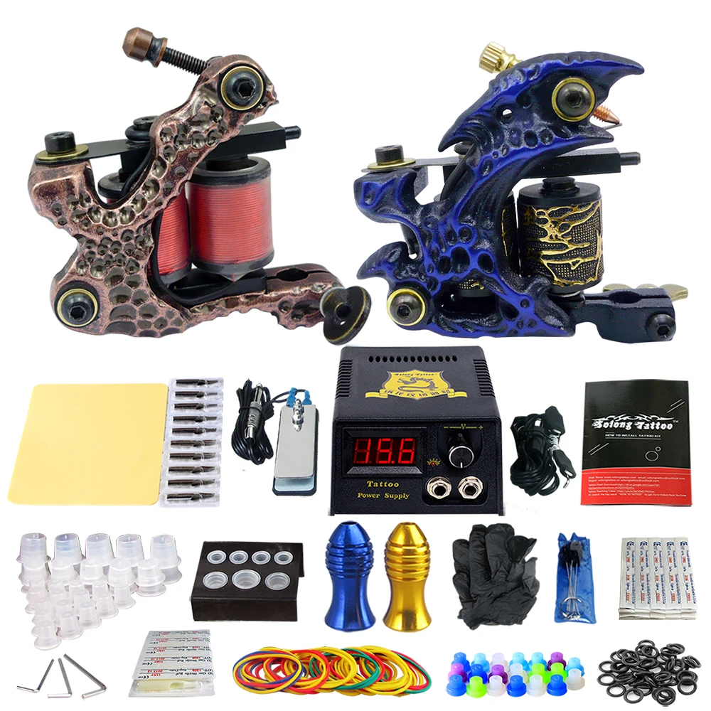 

Stigma Tattoo Kits 10 Wrap Coils Guns Tattoo Machine Set Power Supply Foot Pedal Needles Grips Body Arts Tattoo Supplies TK202-5
