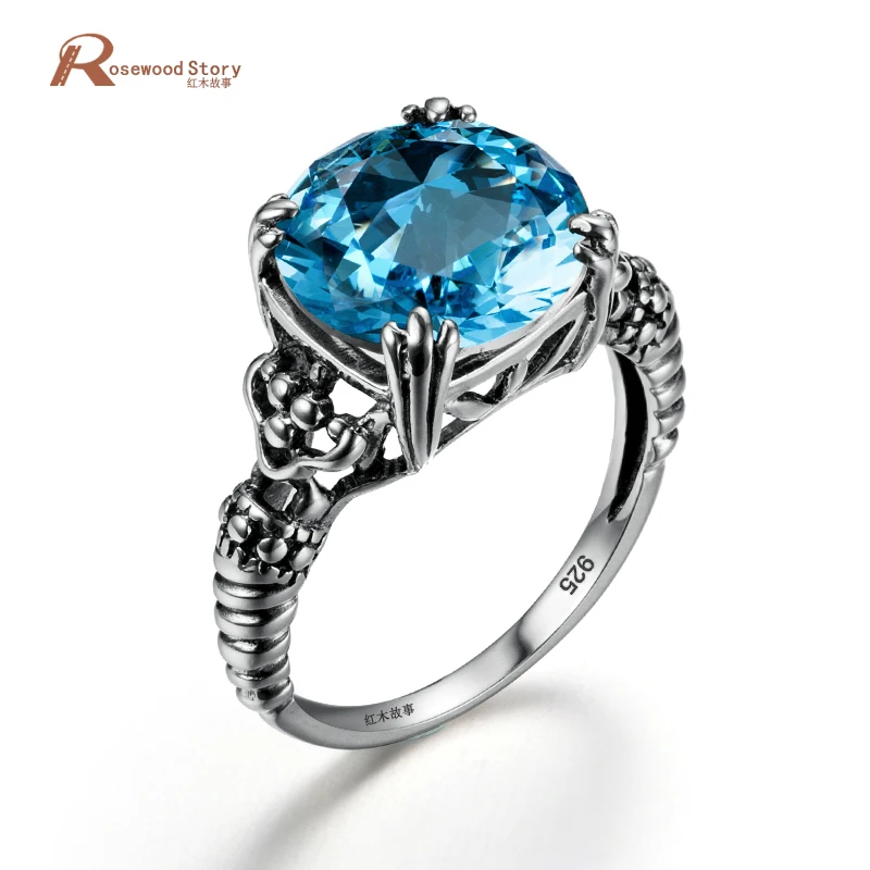 

Boho Style Anel Antique 925 Sterling Silver Color Geometric Sky Blue Stone Finger Rings for Women Medieval Pattern Elements