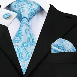SN-476 синий Пейсли галстук, носовой платок, запонки наборы Для мужчин's 100% шелковые галстуки для Для мужчин формальный свадебный вечерний для