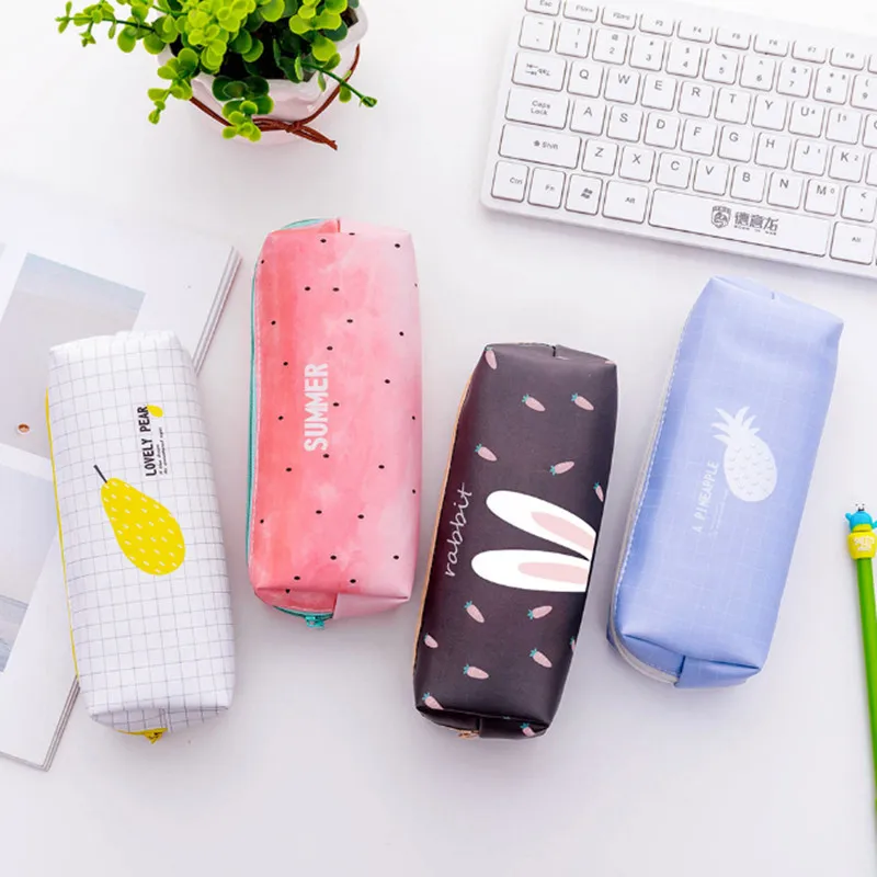 

School PU Leather Pencil Case Fruit Watermelon Pineapple Pencil Bag for Girls Stationery Kawaii Pencil Box Office Supplies