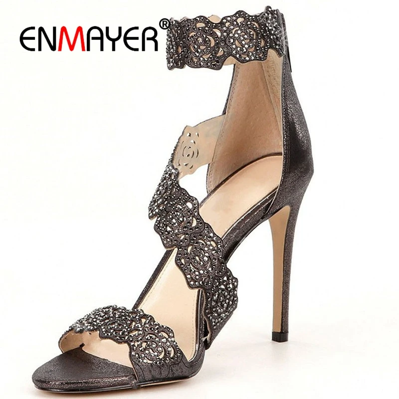 

ENMAYER Casual Zip Zapatos De Mujer Shoes Woman High Heels Open Toe Heels Sandals Women Size 34-43 ZYL2507