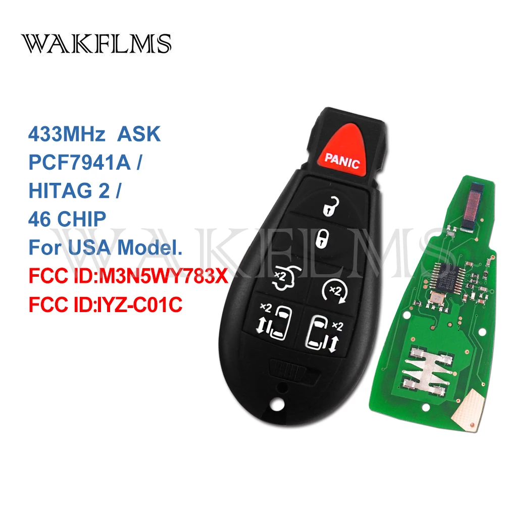 

7 Buttons With Panic 433MHz PCF7941A ID46 Fobik Remote For Chrysler Town and Country With Slider Door Button M3N5WY783X IYZ-C01C