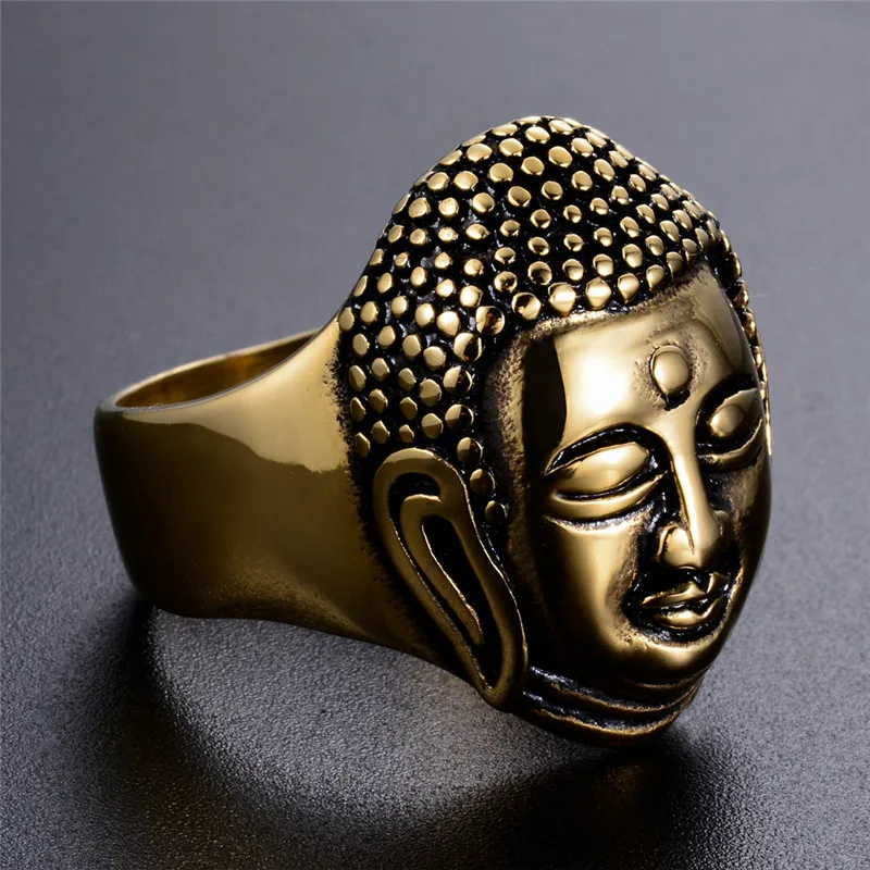 Modyle Stainless Steel Jewelry Wholesale Men's Titanium Shakyamuni Buddha Statue Ring