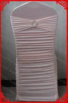 

NO.24 Peach Pink Ruffled Lycra/Spandex Chair Covers With Band/Sash And Rhombic Diamond Buckle&Pin For Wedding Home Decoration