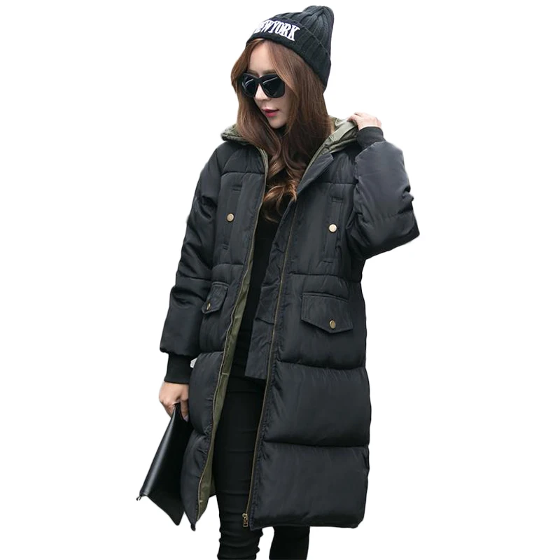 

2016 Black Big Plus Size Korea Fashion Female Outwear Thick Warm Parka Oversize Fur Duck Down Winter Coat Women Retro With Hood