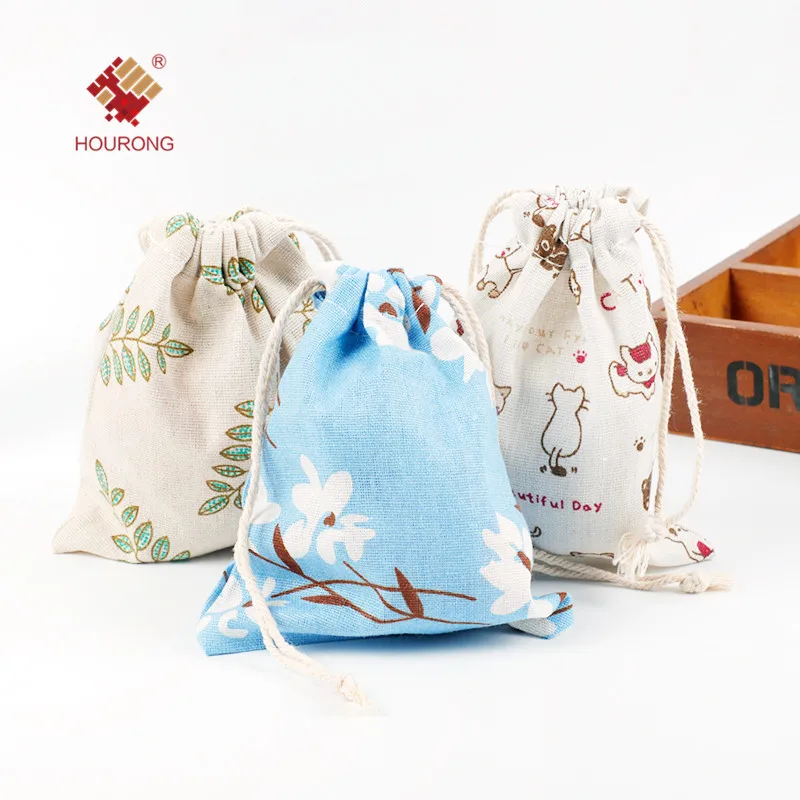 

Square Linen Flower Plant Pattern Office Storage Drawstring Tote Bag Underwear Shoe Container Travel Case Desk Organizer